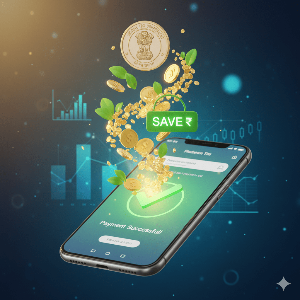 Featured image showing smartphone with UPI payment transforming into tax savings with coins and leaves, representing tax benefits on digital payments in 2026