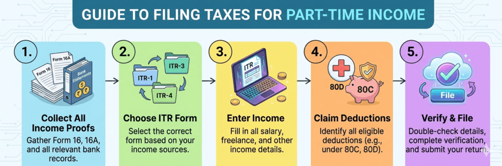 Five-step guide to filing ITR with multiple income sources including part-time work
