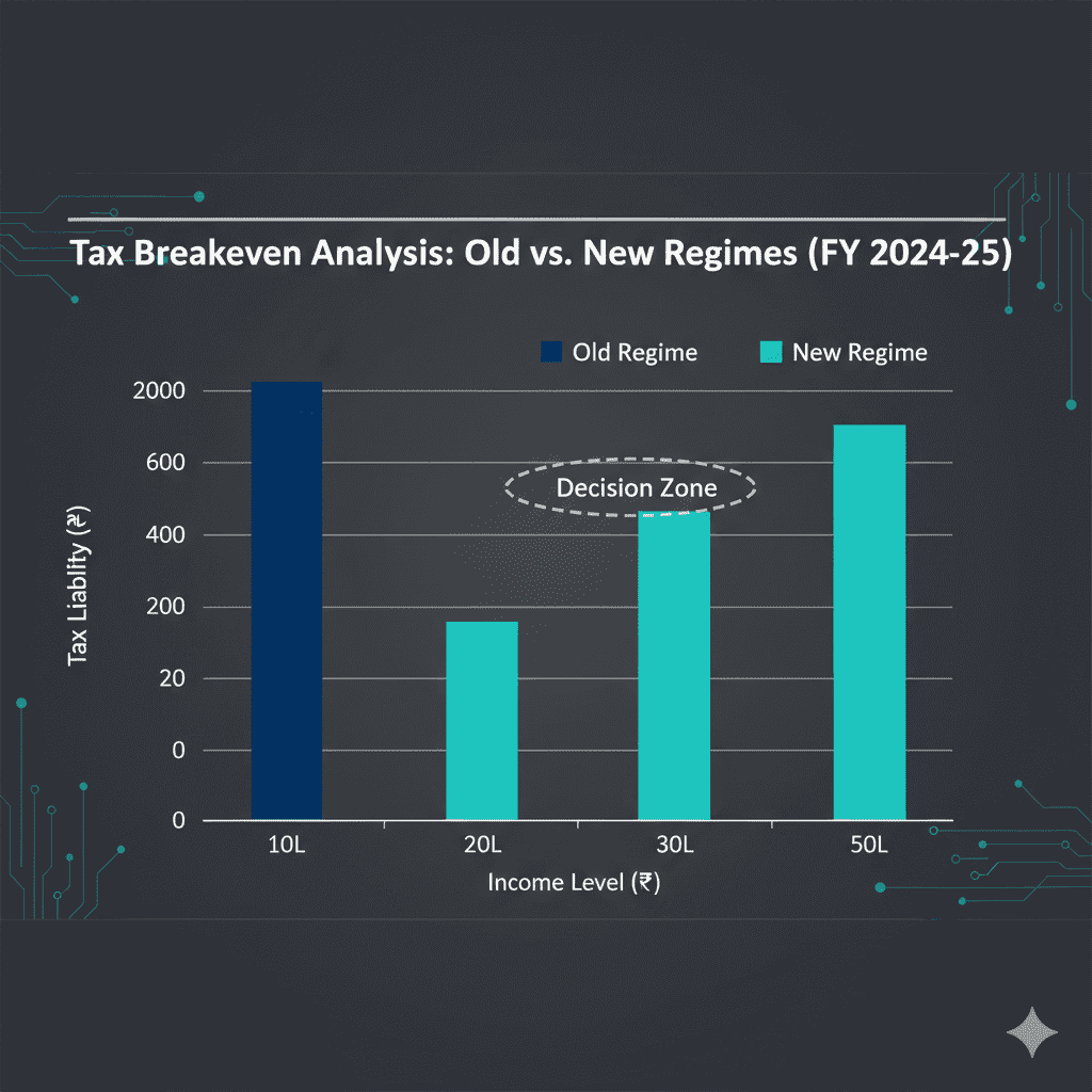 Bar chart comparing tax outgo under old and new tax regimes across income brackets for financial year 2026.