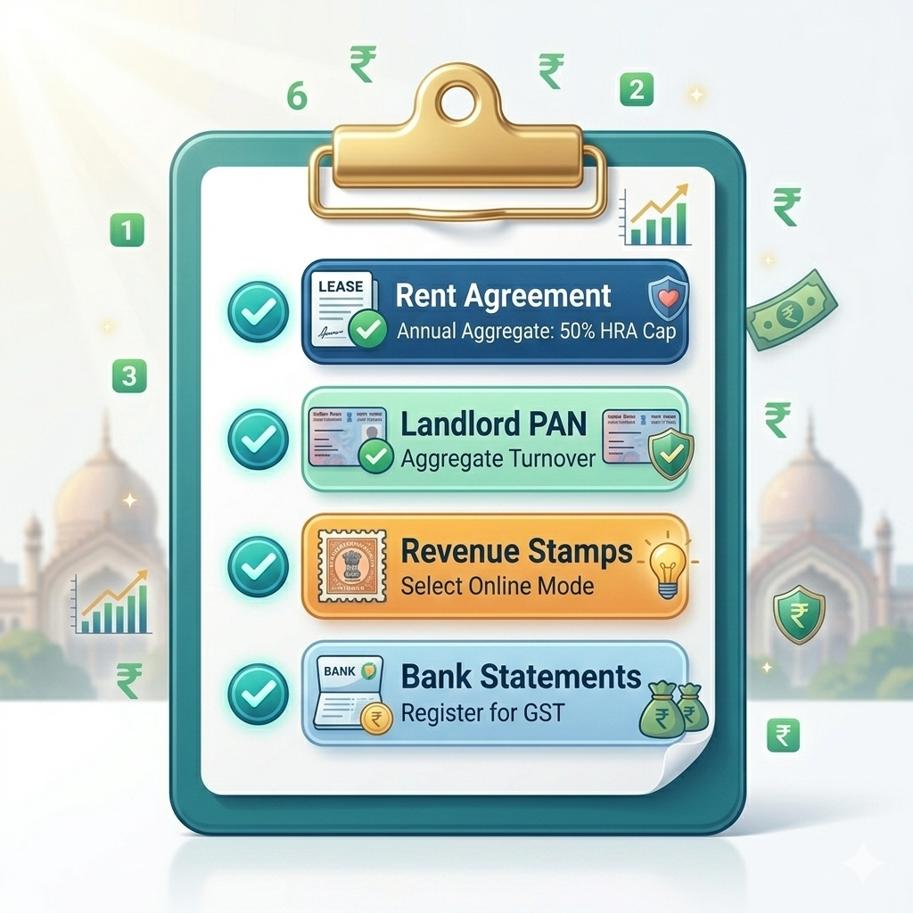 Checklist of required documents for HRA exemption.