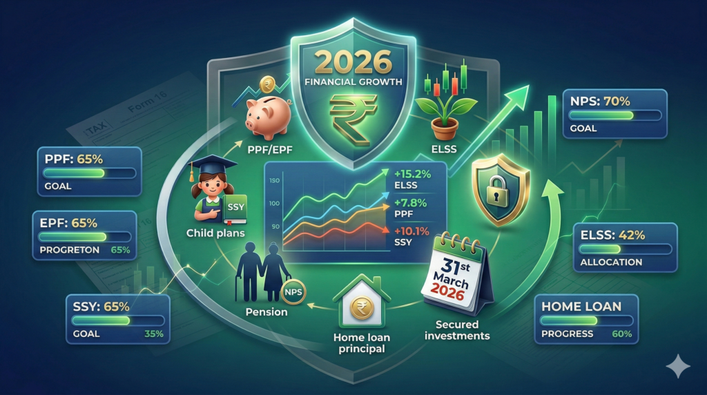 Tax saving investment comparison dashboard showing returns and lock-in periods.