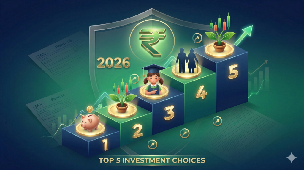 Top 5 Section 80C investment options for 2026 including EPF, PPF, SSY, NPS, and ELSS.