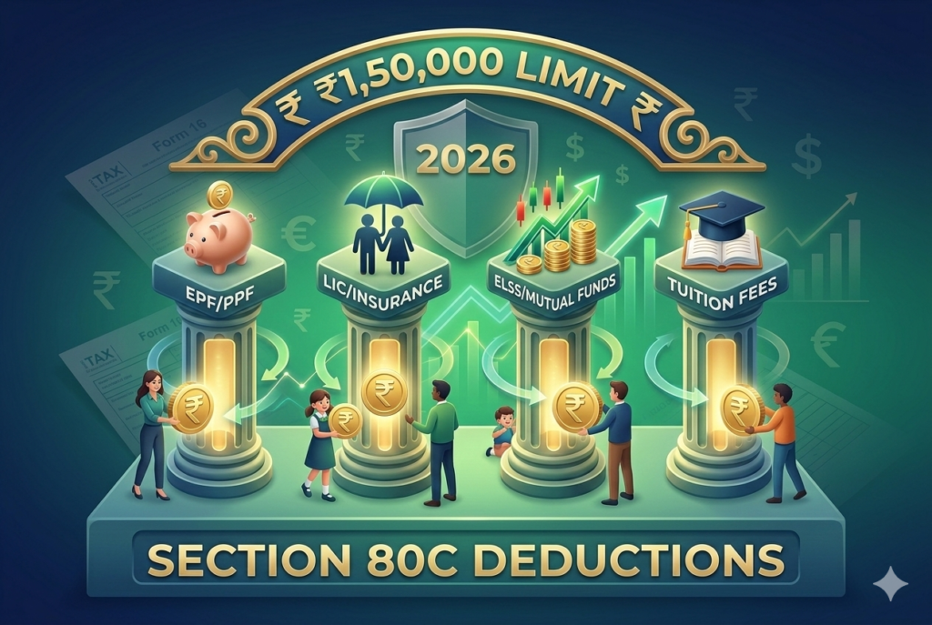 A conceptual illustration showing the popular investment avenues under the 80C deduction limit.