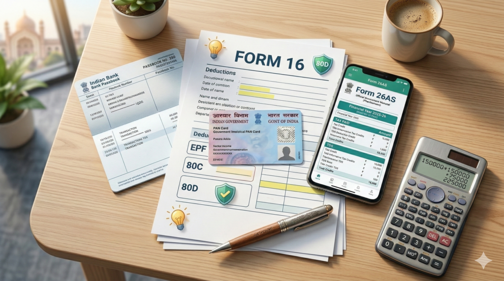 Required documents for filing ITR online including Form 16, PAN card, and Bank Statement.